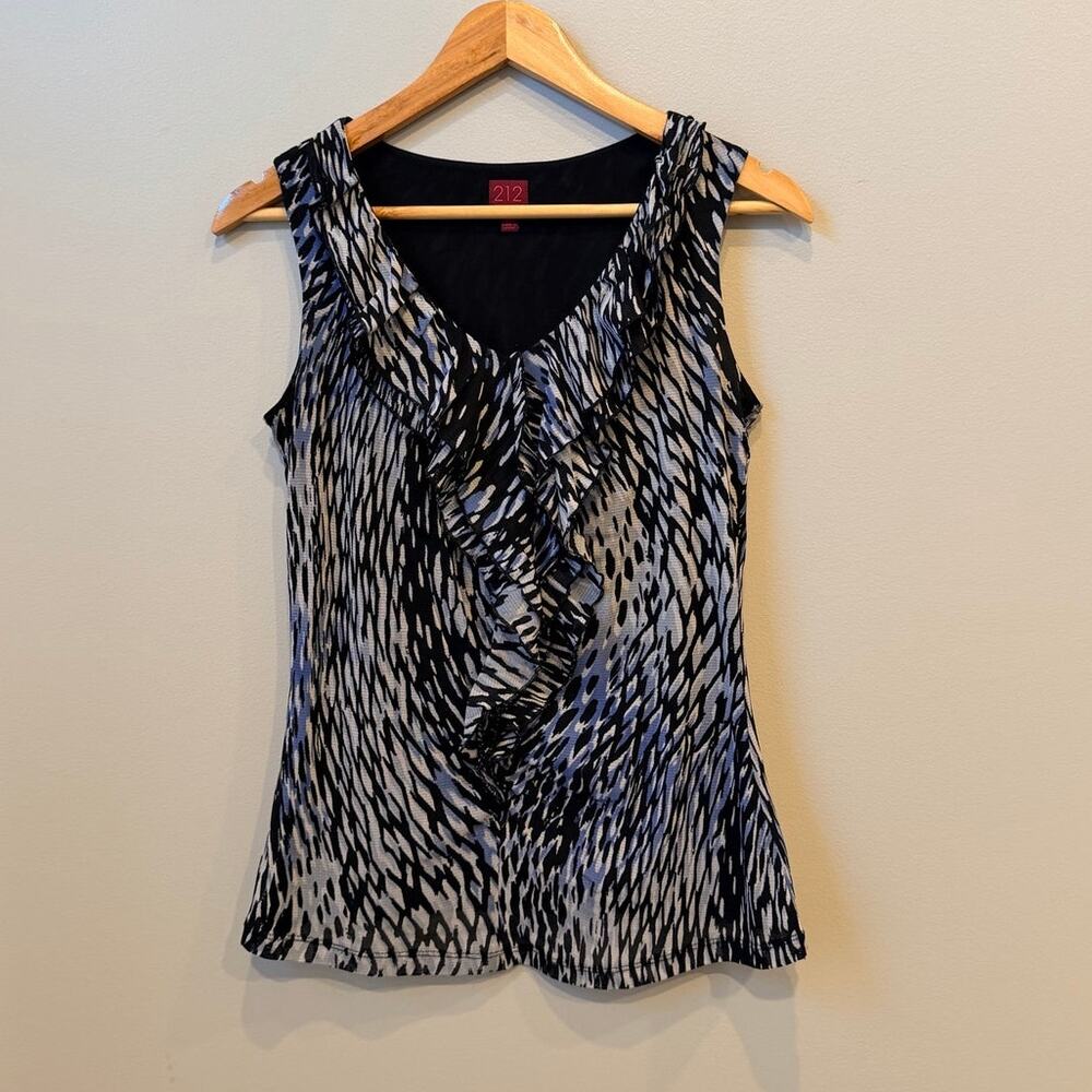 212 Collection Women's Ruffle V-Neck Tank Top Abstract Animal Print XS Mesh